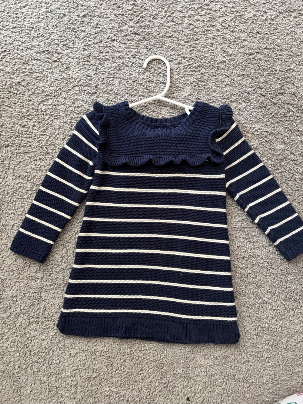 GAP Navy and Cream Striped Ruffle Sweater Dress